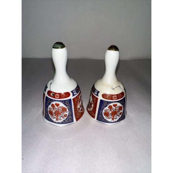 Set Of 2 Vintage Imari Small Porcelain Asian Flare Floral Bell Made In Taiwan - Picture 1 of 7